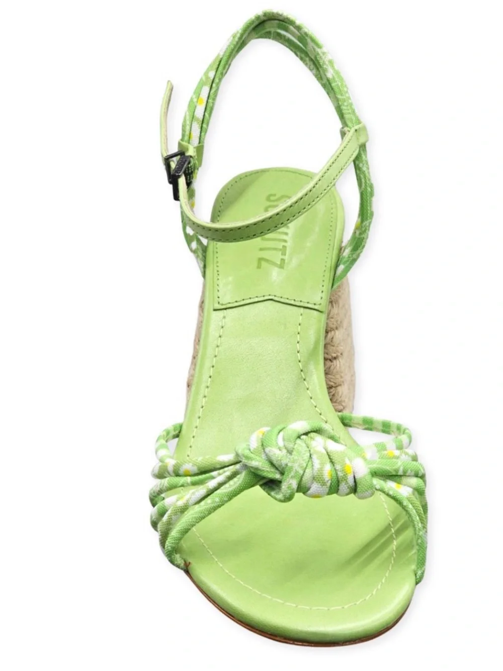 Schutz Dahra Green Fabric Knotted Multi Strap Block Heel Sandals (Lime Green, 9) - Picture 2 of 3